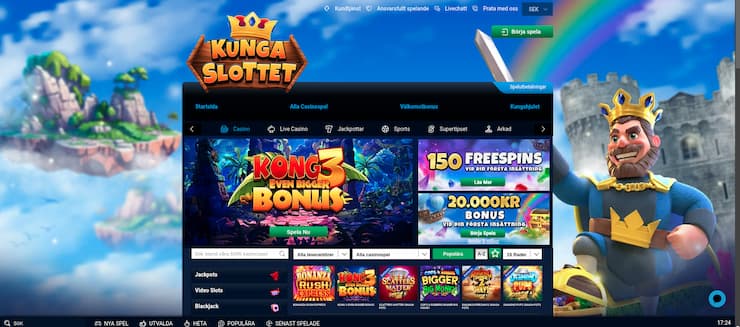 Kungaslottet Recension - Bilden visar startsidan på Kungaslottet casino